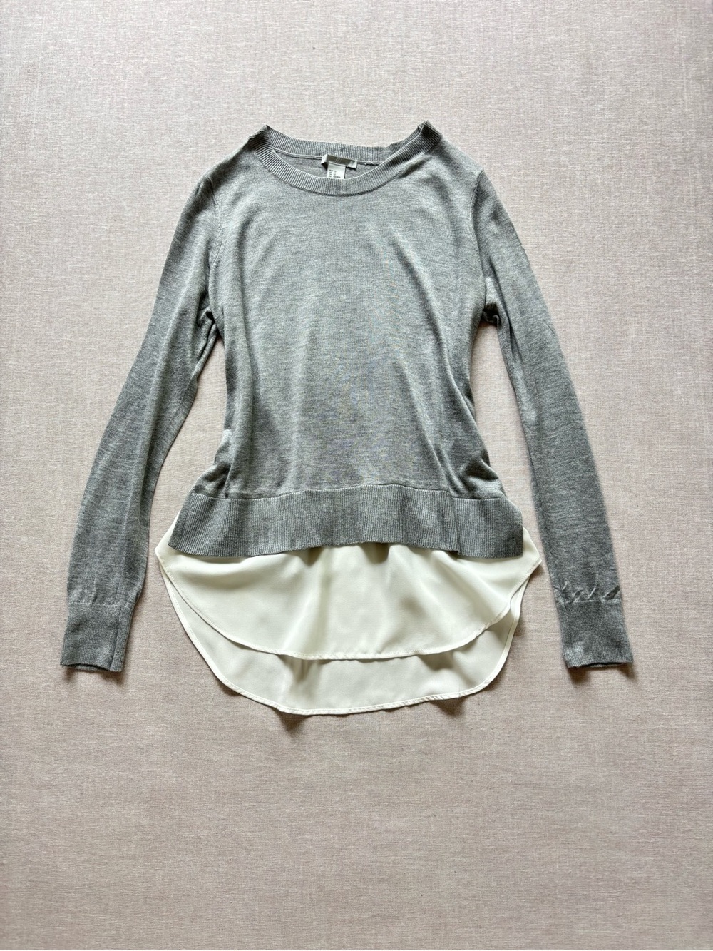 H&M grey chiffon knit flowy whimsical office school layered sweater top XS